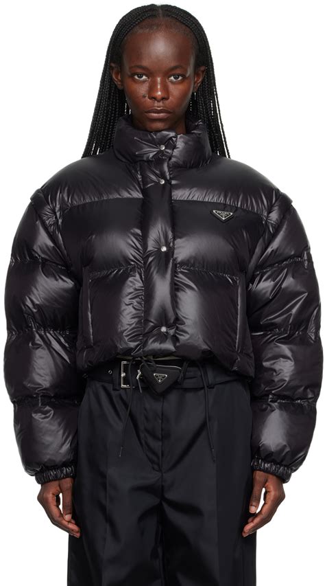 prada winterjacke schwarz|Prada re nylon down jacket.